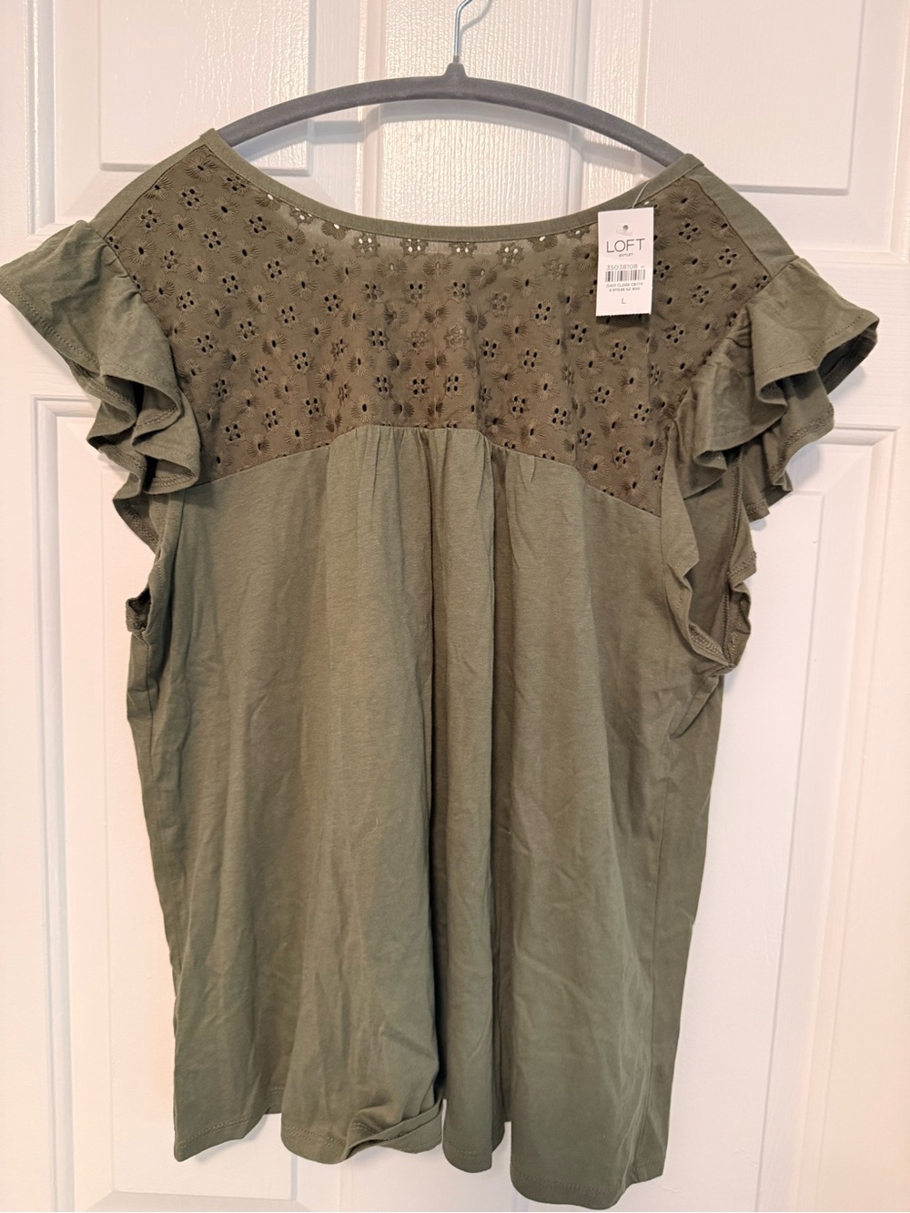 NWT LOFT Olive Eyelet Flutter Sleeve Blouse